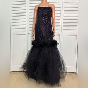 SKINZ NEW YORK Strapless Sequins Lace Tulle Gown Size Large